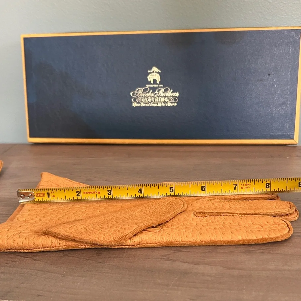 Men's Vintage Brooks Brothers Tan Pigskin Leather Gloves - Picture 8 of 10